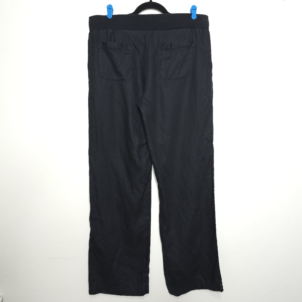 GUESS 100% Linen Black Drawstring Pants XL Wide Leg Lightweight Resortwear - Picture 2 of 8